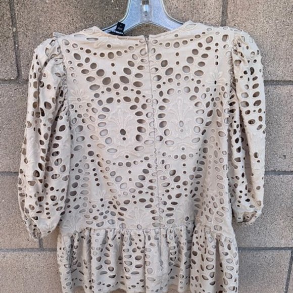 Eyelet Ruffled Peplum Blouse in Neutral - Size L - Picture 5 of 5